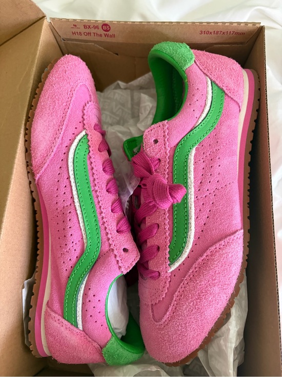 Vans Shoes - Vans Pink Fizz Suede Sneakers with Green Side Stripe